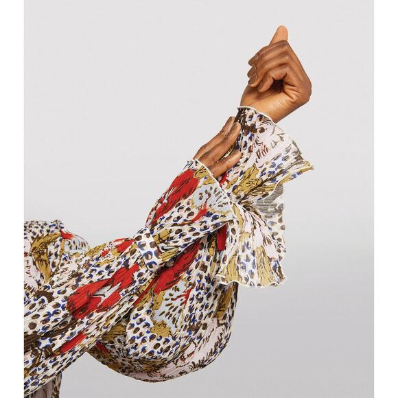 DIANE VON FURSTENBERG NWT Designer Red Pink Gold Floral Blouse – Size 8 / Medium - Picture 9 of 16